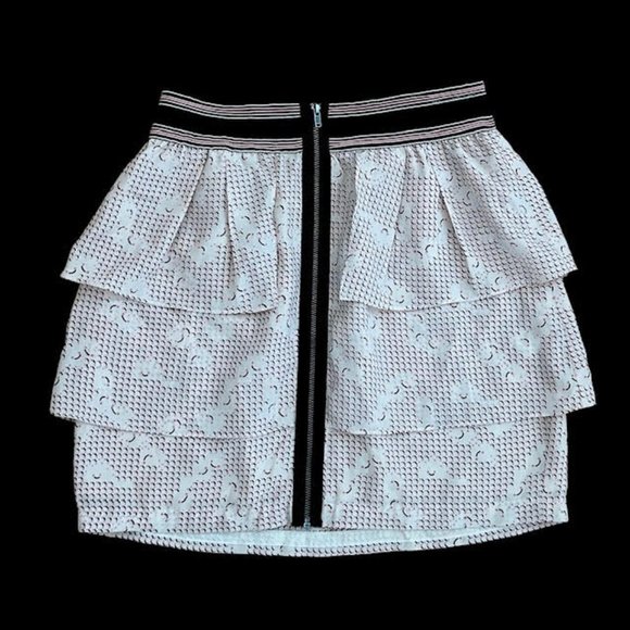 BCBGeneration Beige Pink Black Layered Printed Elastic Waist Zipper Mini Skirt S - Picture 4 of 9